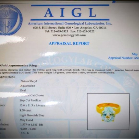 Aquamarine 8.50ct Solid 18K Yellow Gold Ring - Picture 4 of 9